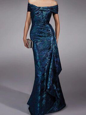 NWT Alyce Paris 27737 Off Shoulder Formal Dress Royal Size 4